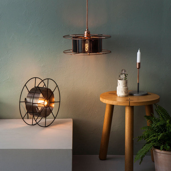 Duurzame upcycle Dutch stalen design SPOOL lamp gemaakt van gerecycle materialen - Tolhuijs